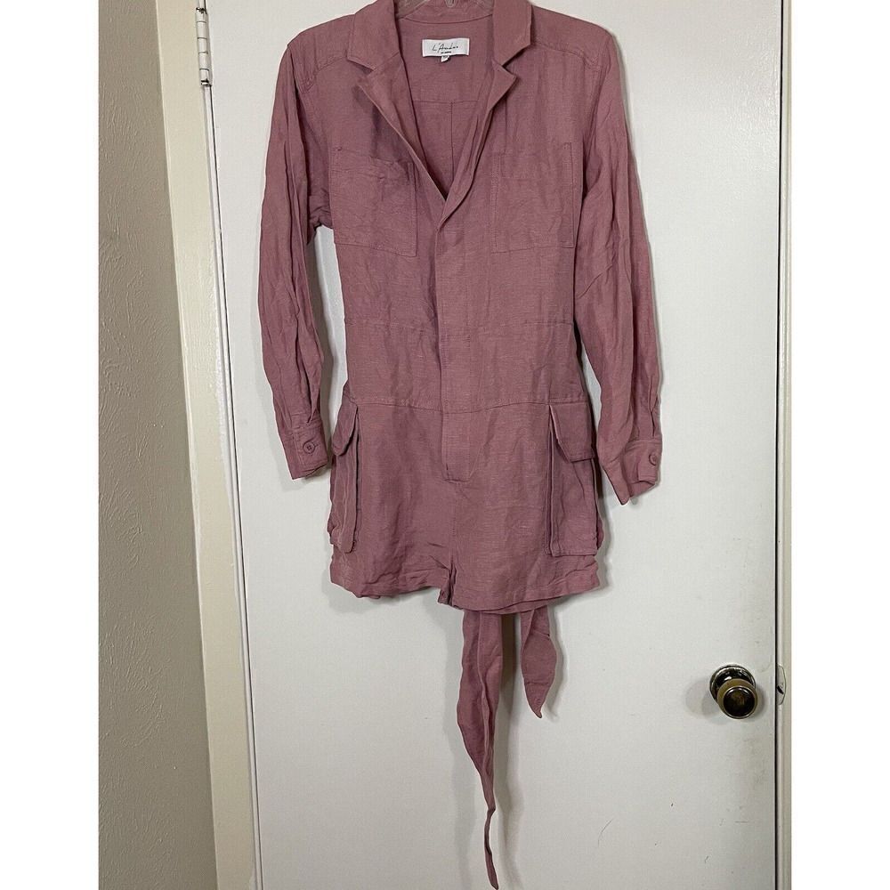 NWOT REVOLVE L'Academie Eden pink Tie waist linen romper size US small - Picture 5 of 8
